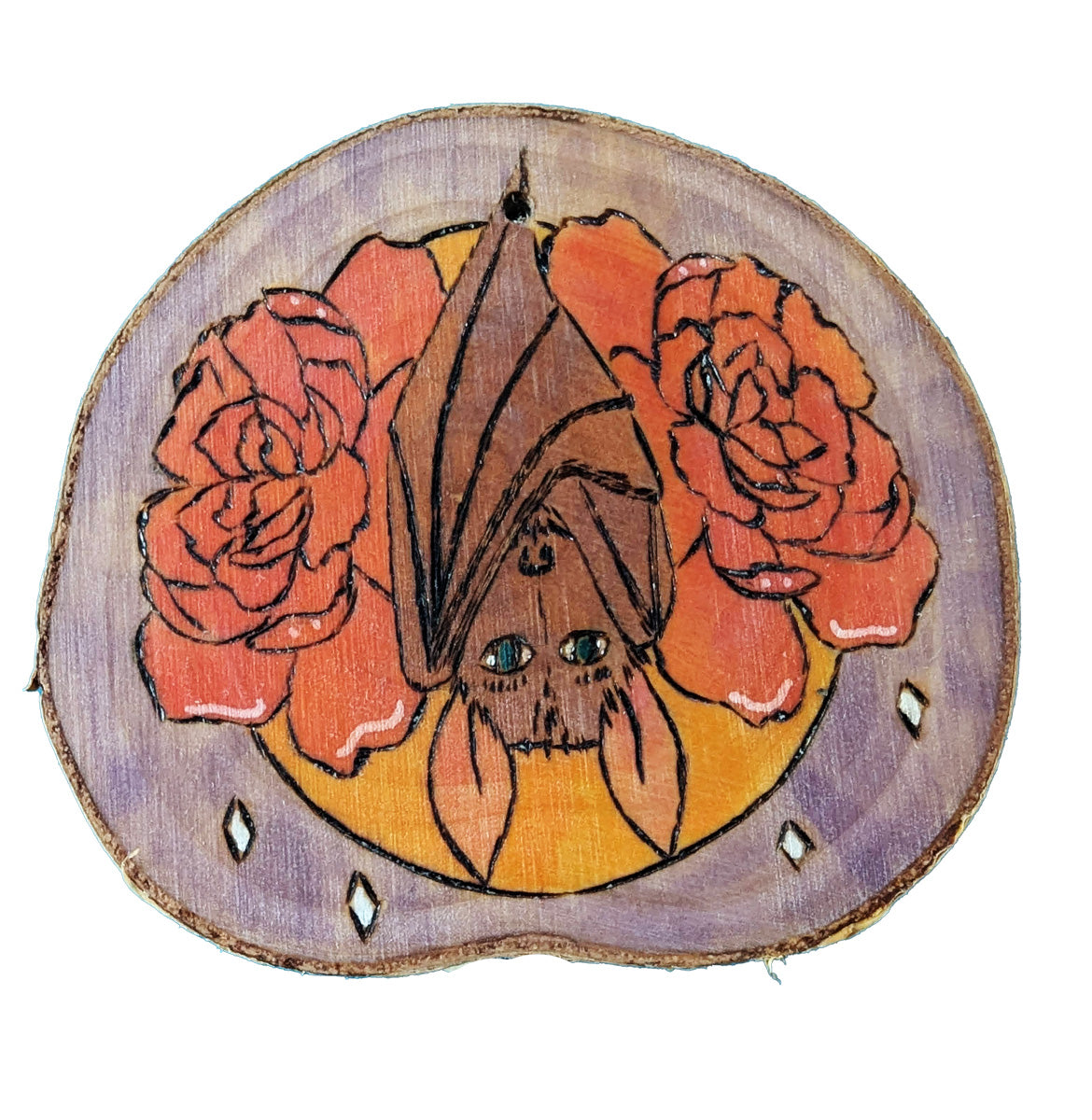 Hanging Bat with Peonies Ornament