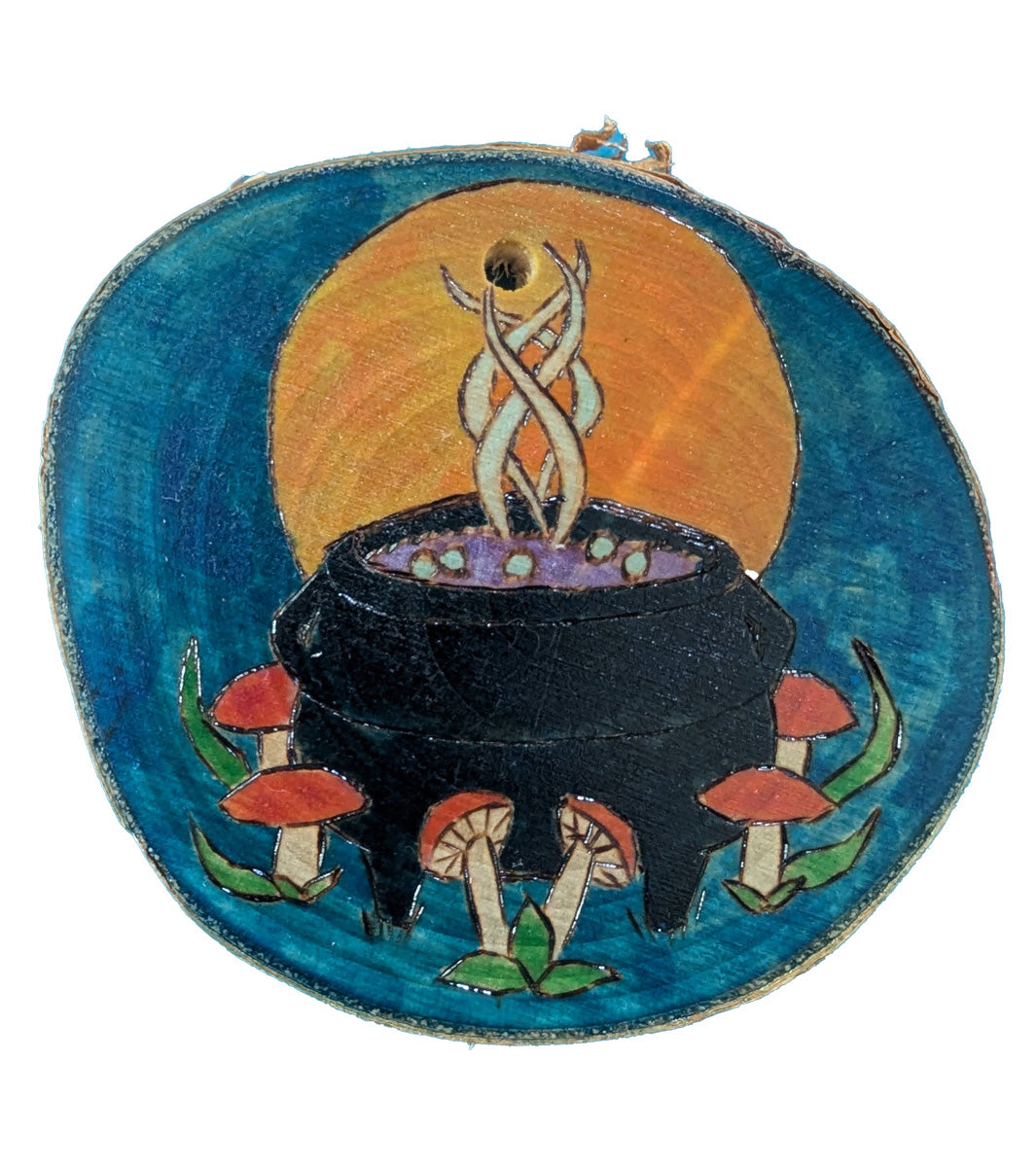 Cauldron with Mushrooms and Full Harvest Moon Ornament