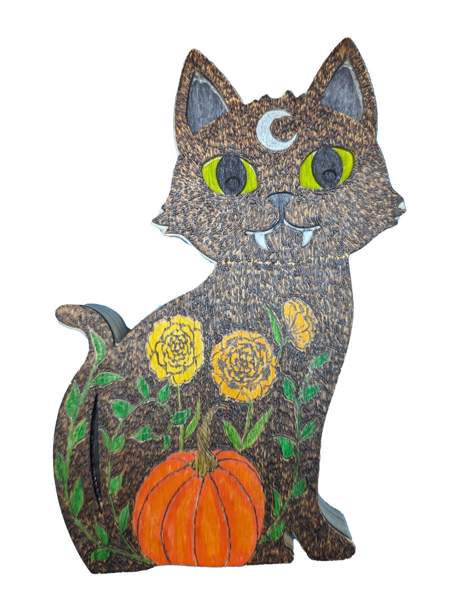 Black Cat Cutout with Flowers