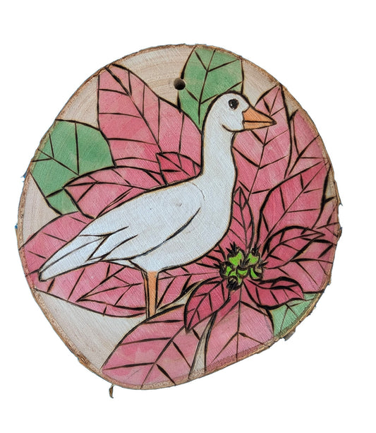 Snow Goose with Poinsettia Ornament