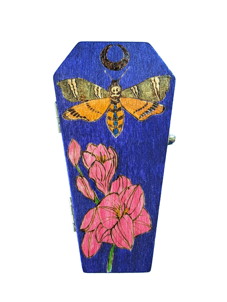 Coffin Trinket Box with Death's Head Hawkmoth and Freesia