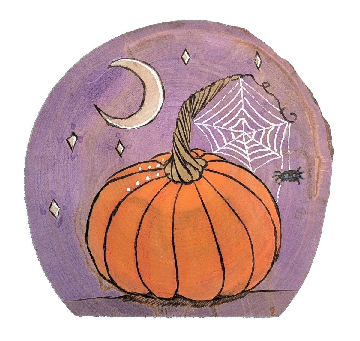 Pumpkin with Crescent Moon and Friendly Spider