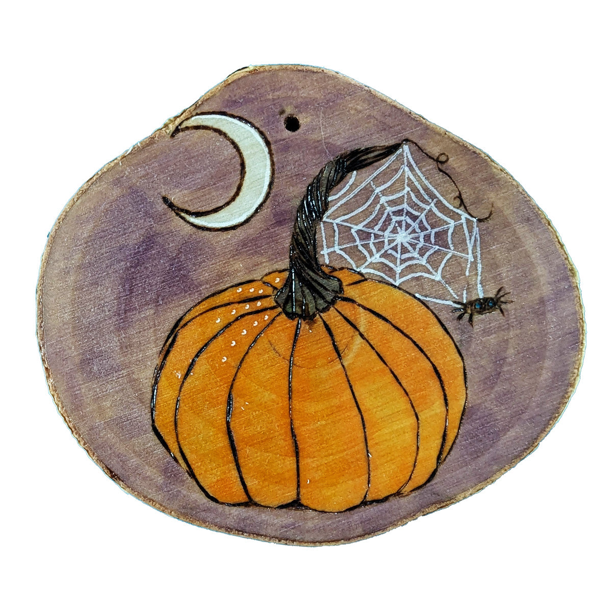 Pumpkin with Crescent Moon and Friendly Spider Ornament