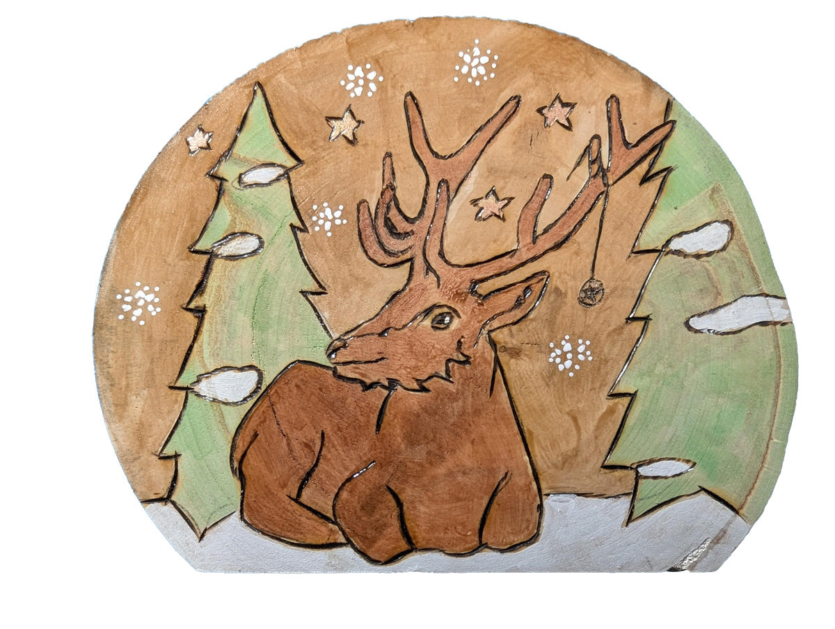 Resting Reindeer with Pentacle and Trees