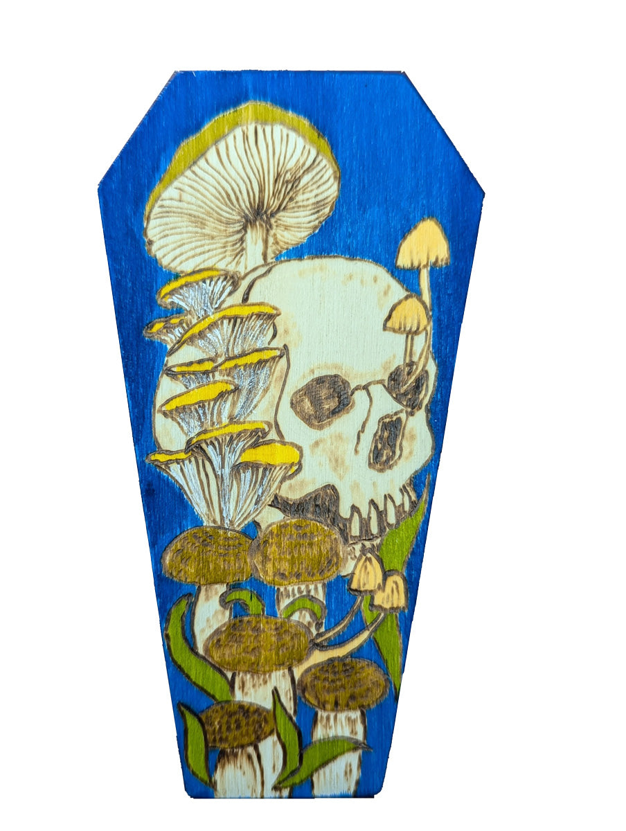 Coffin Trinket Box with Skull and Mushrooms