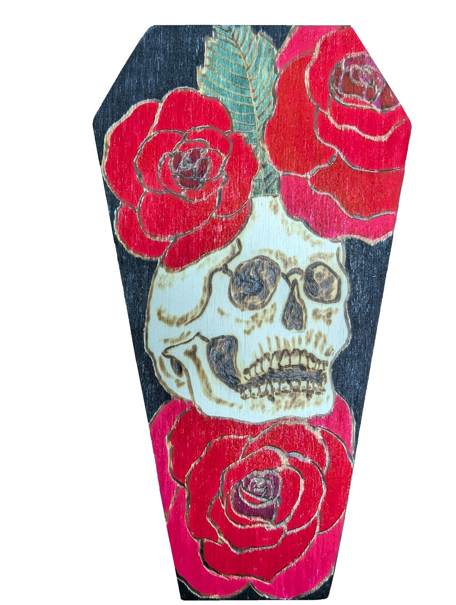 Coffin Trinket Box with Skull and Roses