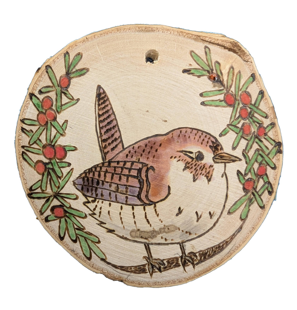 Wren with Mistletoe Ornament